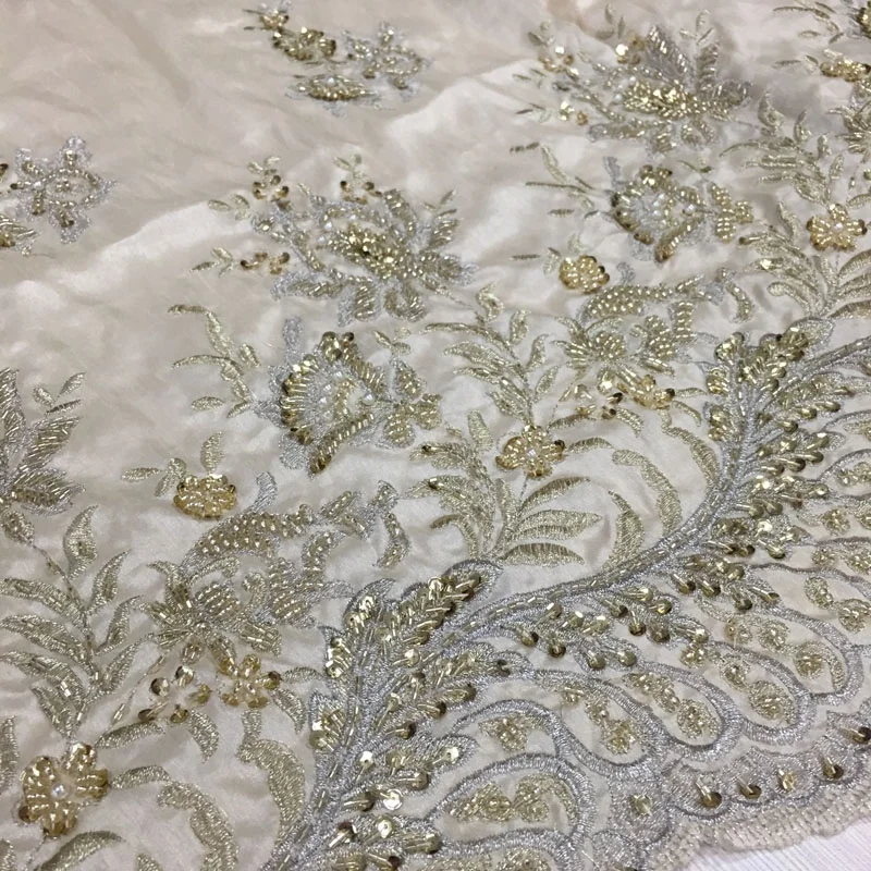 fancy bamboo embroidery fabric high quality hand sequin and beaded fabric for dress or clothing