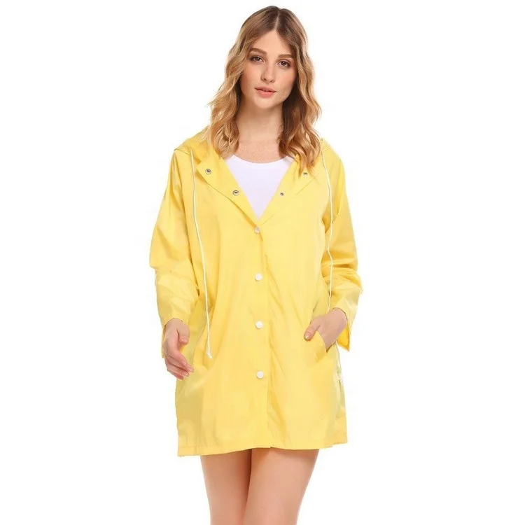 Amazon Top Seller 2019 Fashion Custom Design Polyester Nylon Fabric Vinyl PVC Poncho Jacket Yellow Raincoat for Women