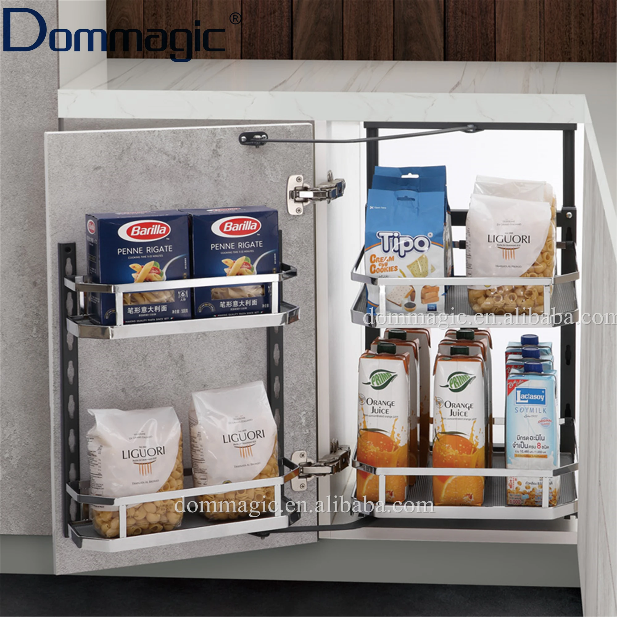 
Kitchen Cabinet Tandem Soft-close Pantry Unit with Wooden Tray 