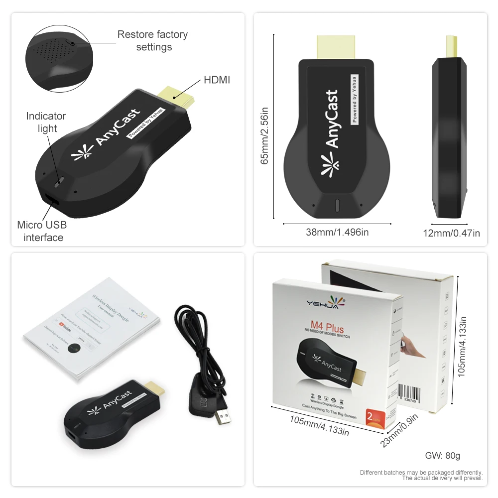 
Anycast m2 m4 m9 plus Wireless Linux STREAMING MEDIA PLAYER dlna Airplay Miracast 5G WiFi Display Dongle Media Streamer for TV 