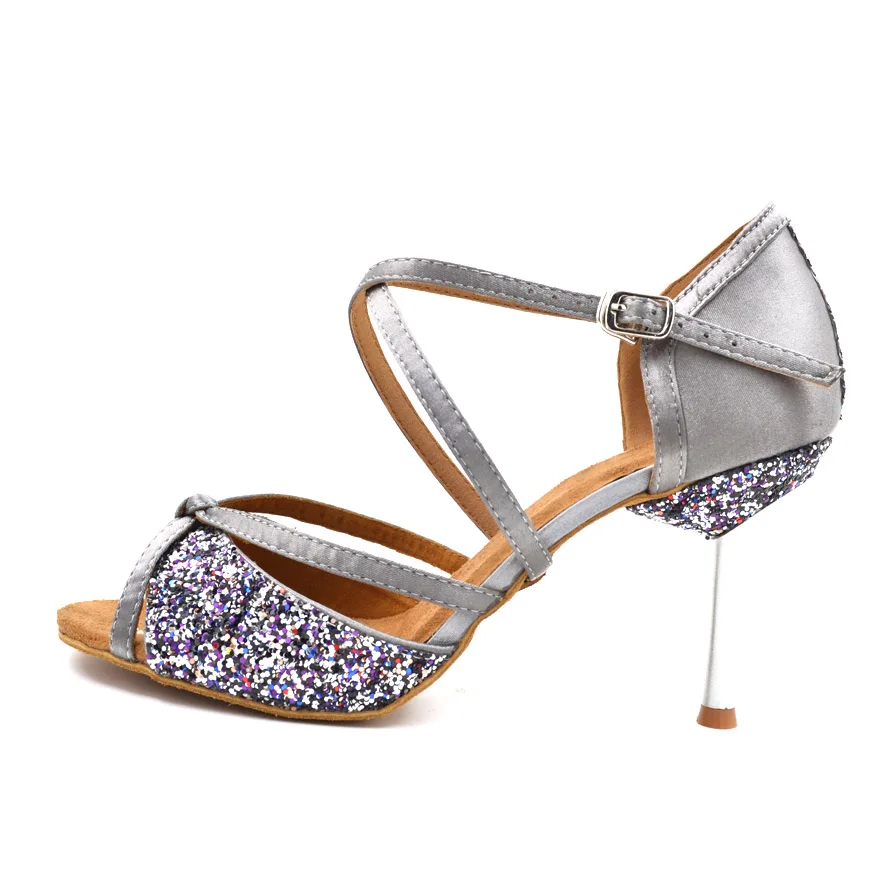 2 different colors high heel quality leather sole salsa ballroom Latin dance shoes for ladies