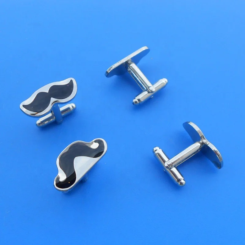 
fashion 3D mustache custom soft enamel effect logo cufflinks in velvet box 