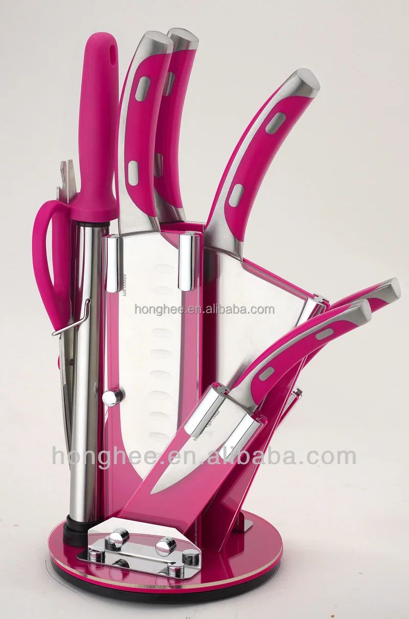 
Acrylic Stand 8PCS Knife Set With Red Handle 