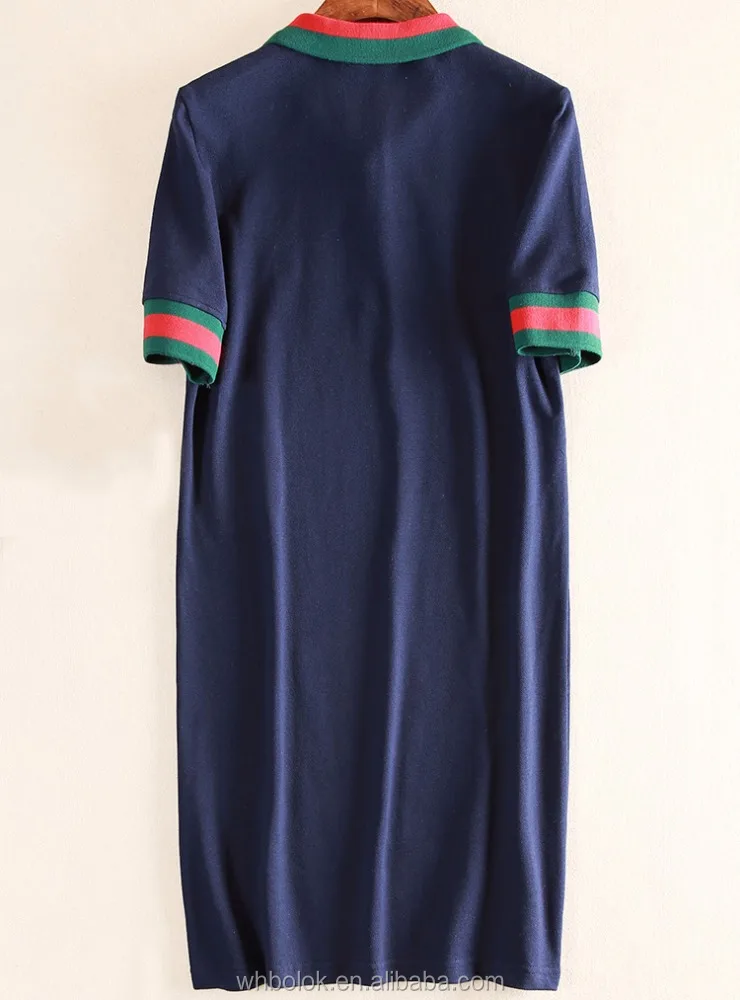 Custom Women dress plus size navy blue dress latest cotton polo pique cotton knitted dress