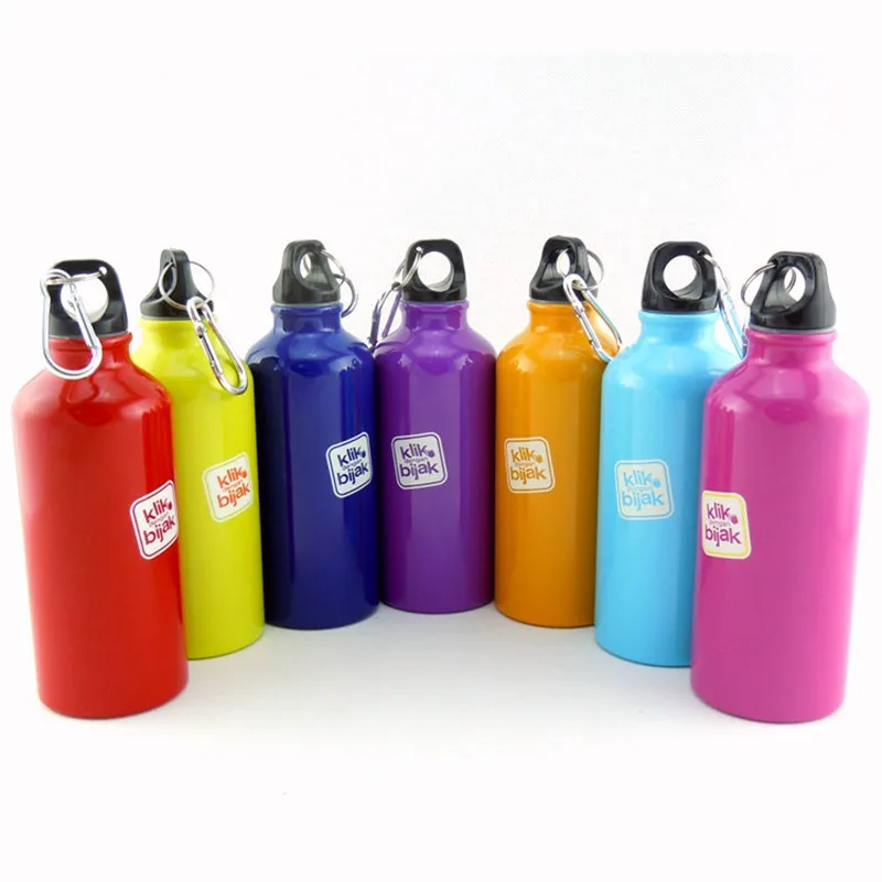 Wholesale and custom Promotional 0.5L/0.75L/1L Aluminum Water Bottle with Plastic Screw Lid Looped on the Top