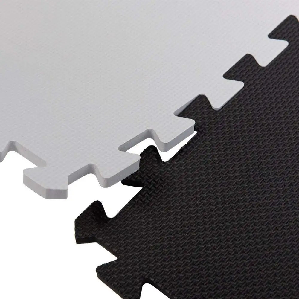 
12'x12' High Density Eco-friendly Elegant Black&White Soft EVA Interlocking Hard Floor Foam Padding with Removable Edges 