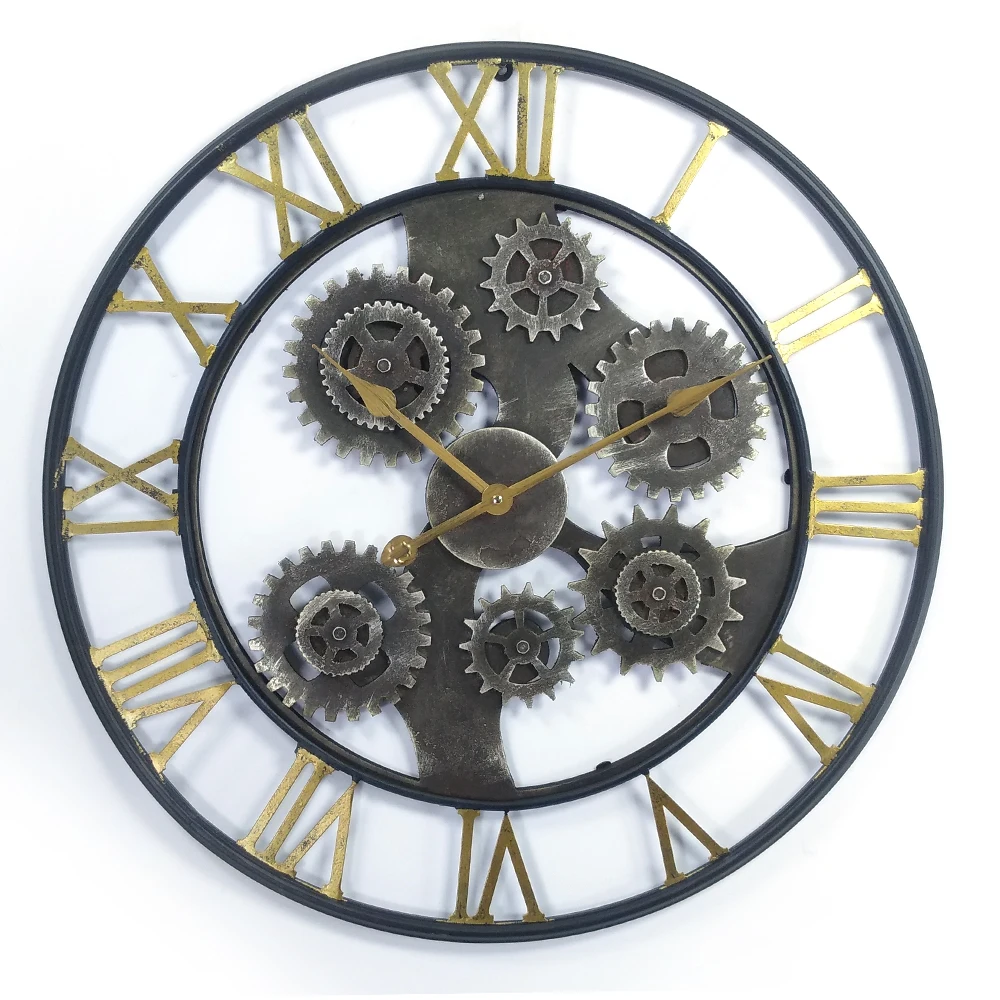 27 inch 69cm round bronze  industrial style MDF gear home decorative quartz wall mounted clock for living room