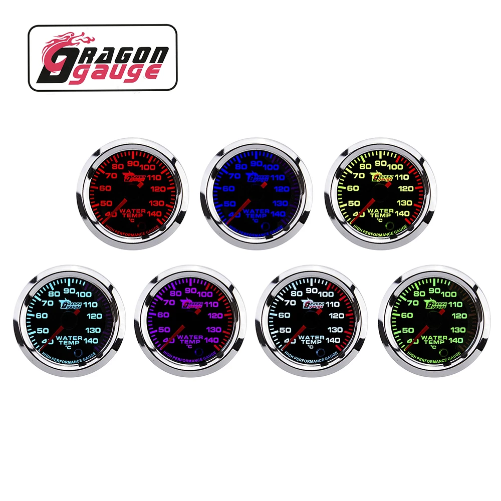 DRAGON GAUGE 7 color Stepper Motor Pointer 12V 2 inch 52mm Electrical Water Temperature Gauge 40~140 C With Sensor for Car(5044)