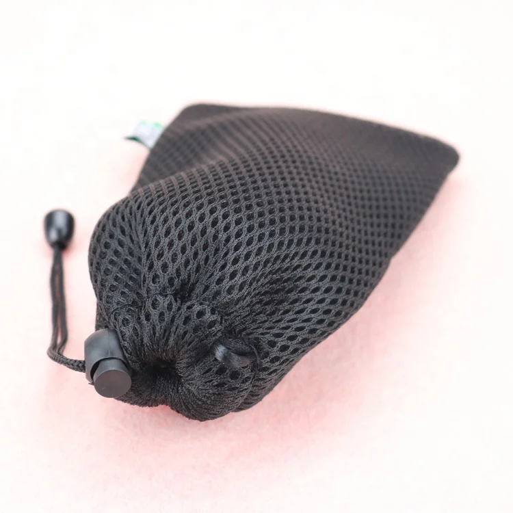 Custom Drawstring Mesh Pouch Black Small Nylon Mesh Drawstring Bag for Earphone Power Bank Bags
