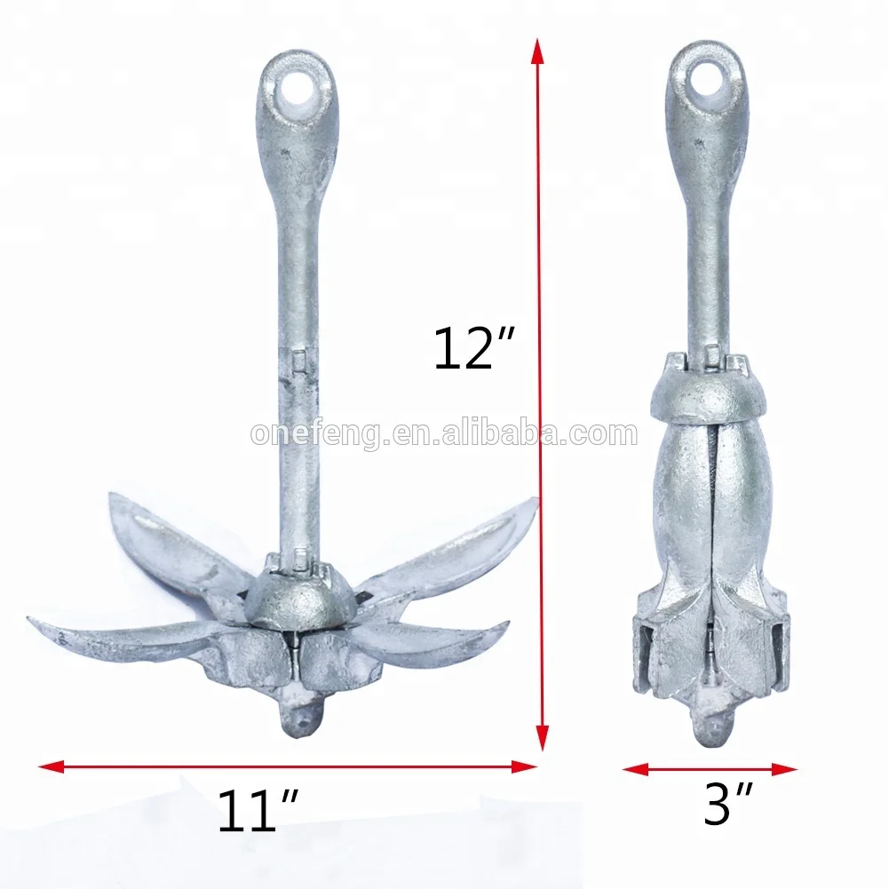 Small Boats and Jet Skis - 3.3 lb Galvanized Iron Folding Grapnel anchor for kayak