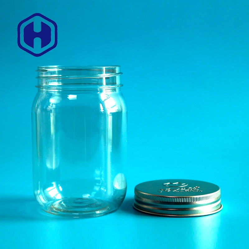 Round Chinese manufacturer food packing sealing empty PET cheap wholesale plastic bottle pickle jam jars with metal plastic lid