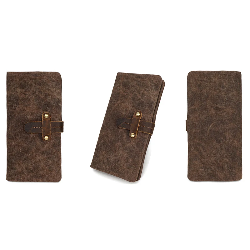 
Waxed Canvas Bag Passport Cover Case Phone Rfid Leather Credit Card Holder 