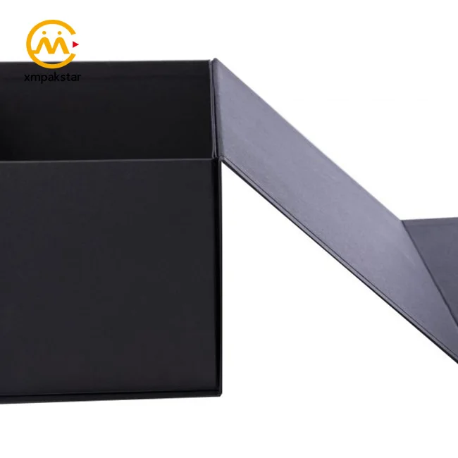 Custom logo black collapsible rigid cardboard foldable gift packaging box with magnetic lid