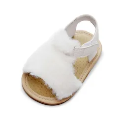 Soft Fur Hairy Sandals Shoes Summer Baby Girl Sandals Baby Infant Toddler Rubber Anti-slip Princess Baby Shoes for Girl Sandals