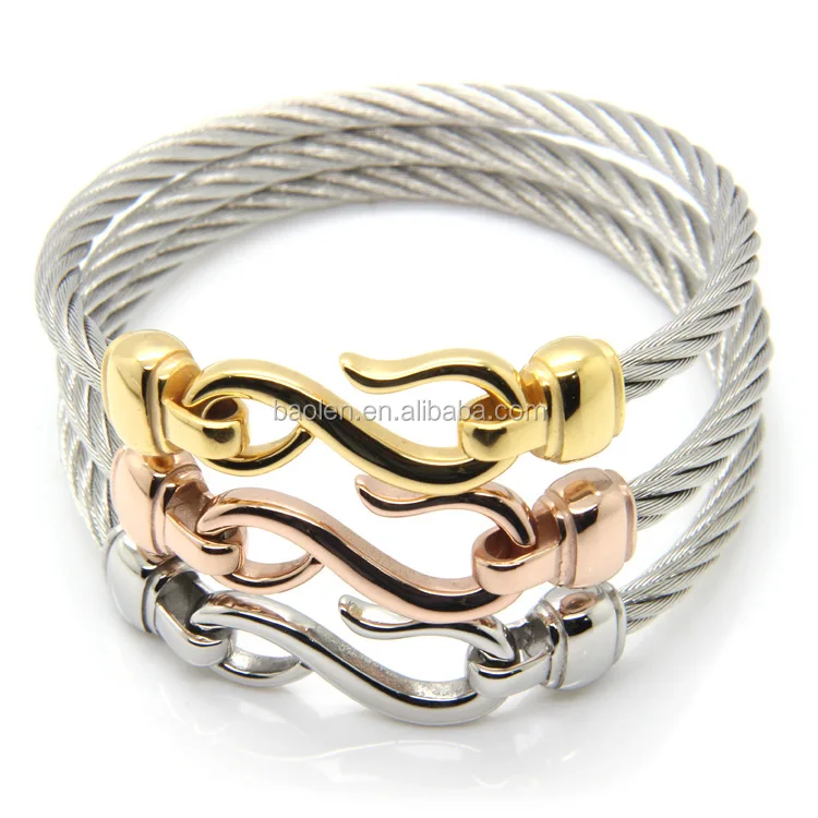 Stainless Steel Women Men Fishhook Angle Twist Buckle Cable Wire Bangle Magnet Bracelet