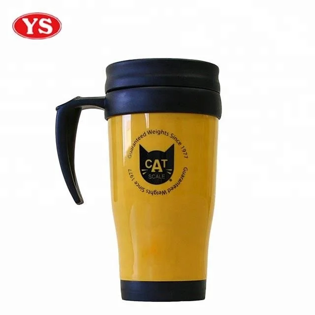 double wall 14oz non-spill plastic auto travel mug with handle