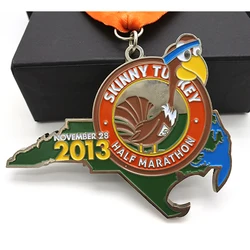 Custom Metal Virtual Run Race Medal Turkey Shaped Trot Run Half Marathon Sports Medallas