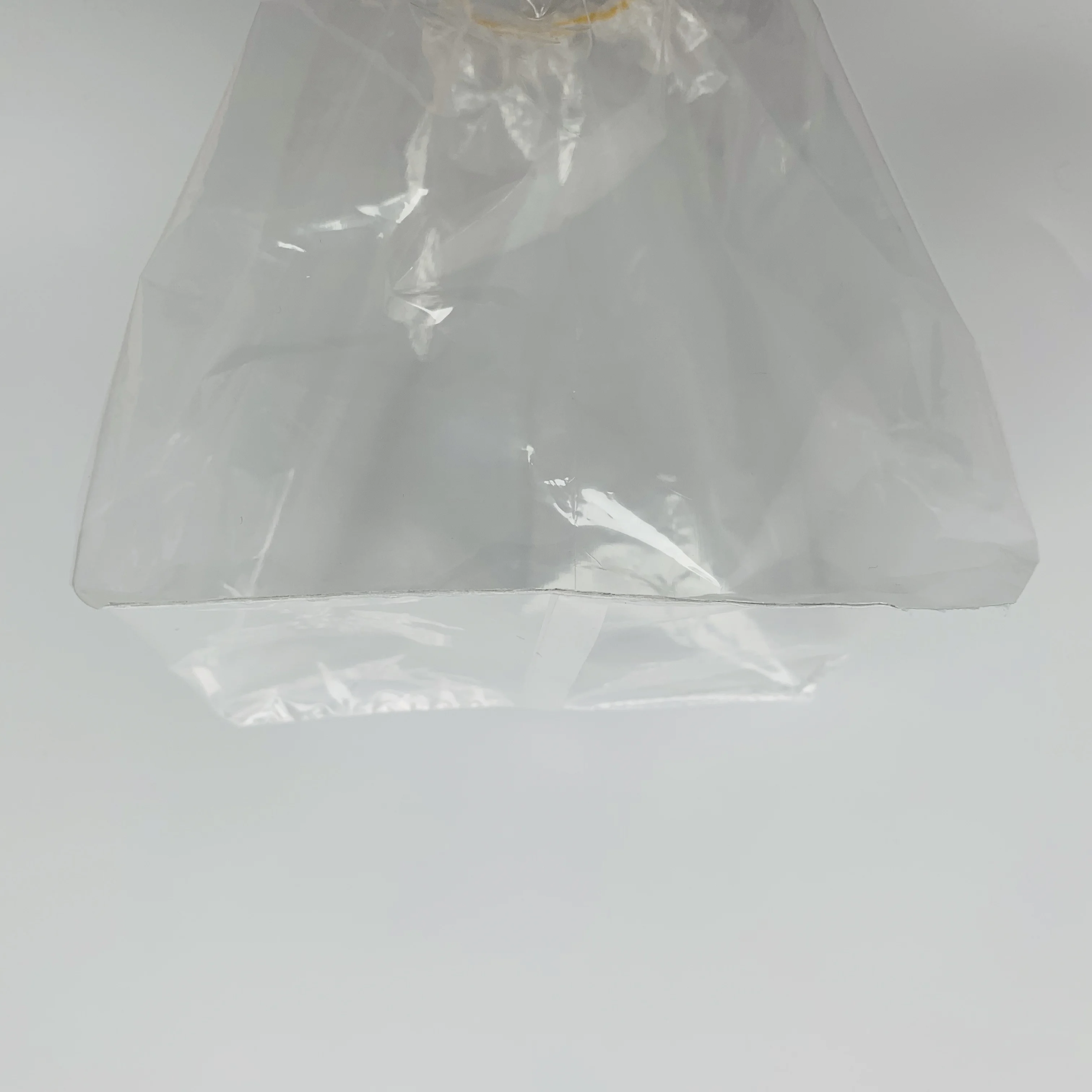 
clear transparent PE plastic square bottom bag with elastic band opening 