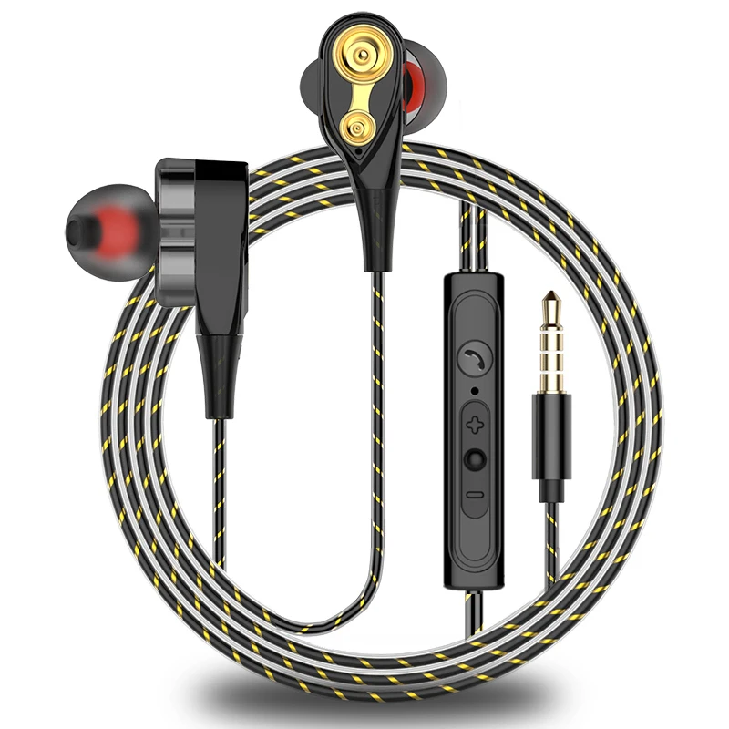 Dual Dynamic Driver Moving Coil 3.5mm Wired In-Ear Headphones Earphones with Mic