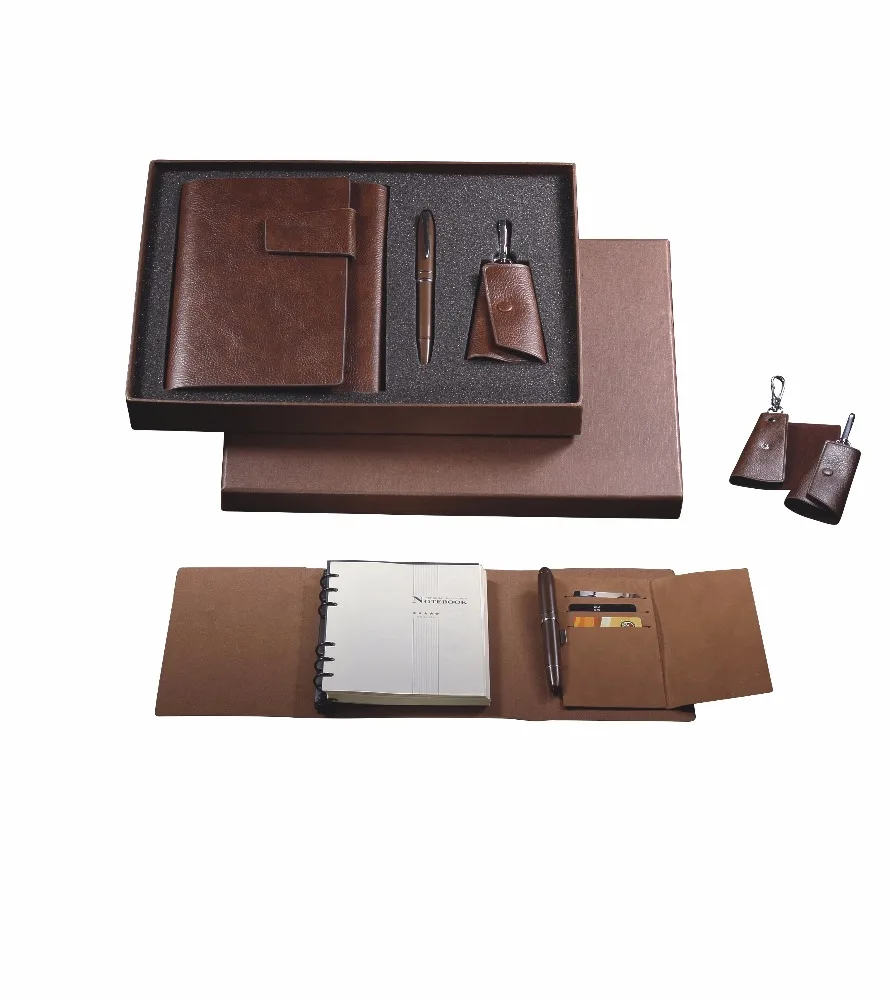 Hardcover customized diary notebook Rotating button logo Week plan journal leather PU promotion gift set stationary notepad