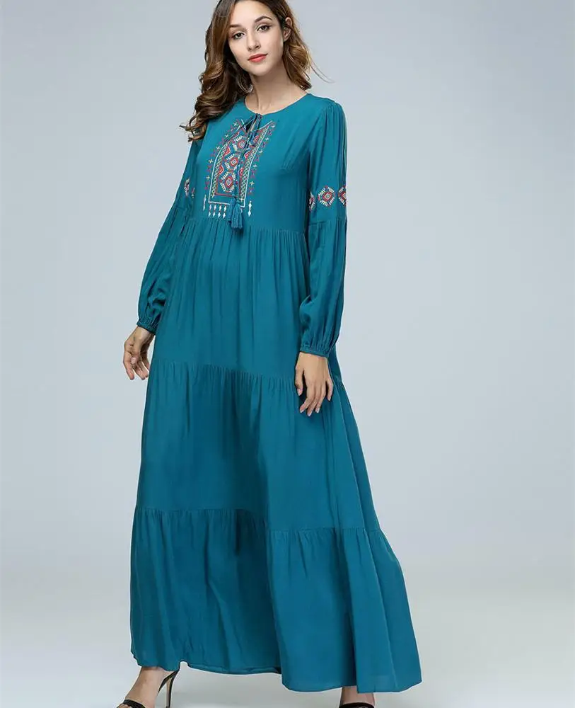 A4257 Kaftan Maxi Dress Moroccan Abaya Dubai Long Arabian Farasha Eid Loose one size dark green Kaftan