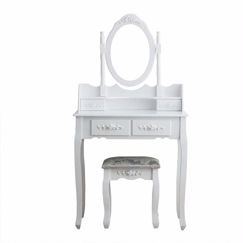 Furniture Dressing Table 4 Drawer Makeup Dresser Set with Stool & Oval Mirror (60759687927)