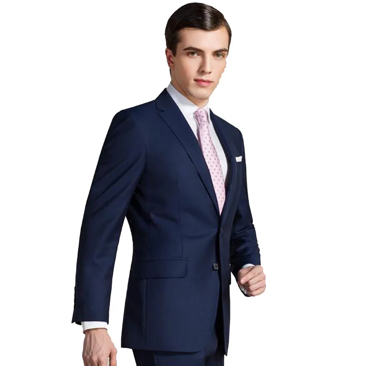 Hot sale 50% wool navy blue natch lapel business men jackets with pants