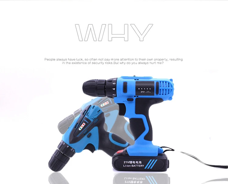 
21V Electric Drill Motor/Li-ion Battery Rechargeable Cordless Drill 