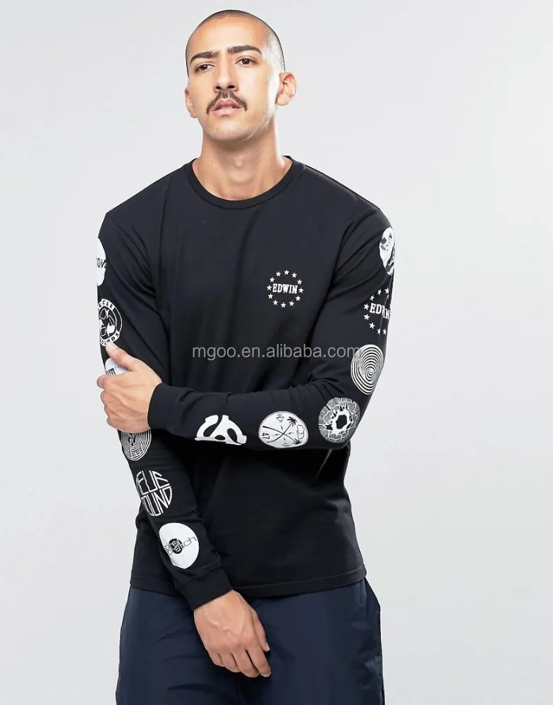 MGOO High Quality Custom Long SLeeves T-shirt Alibaba Manufacturer China Round Neck Print Shirts