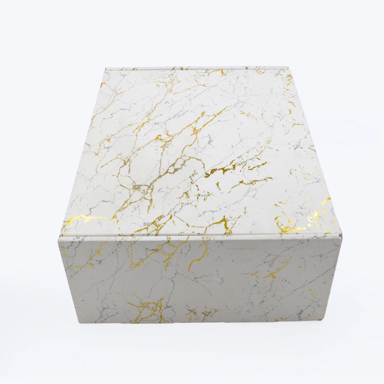 customized white marble gold favor box packaging with gold inlay and vein