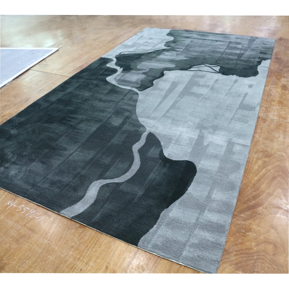 Interior grey hand tufted rug rectangular wool carpet