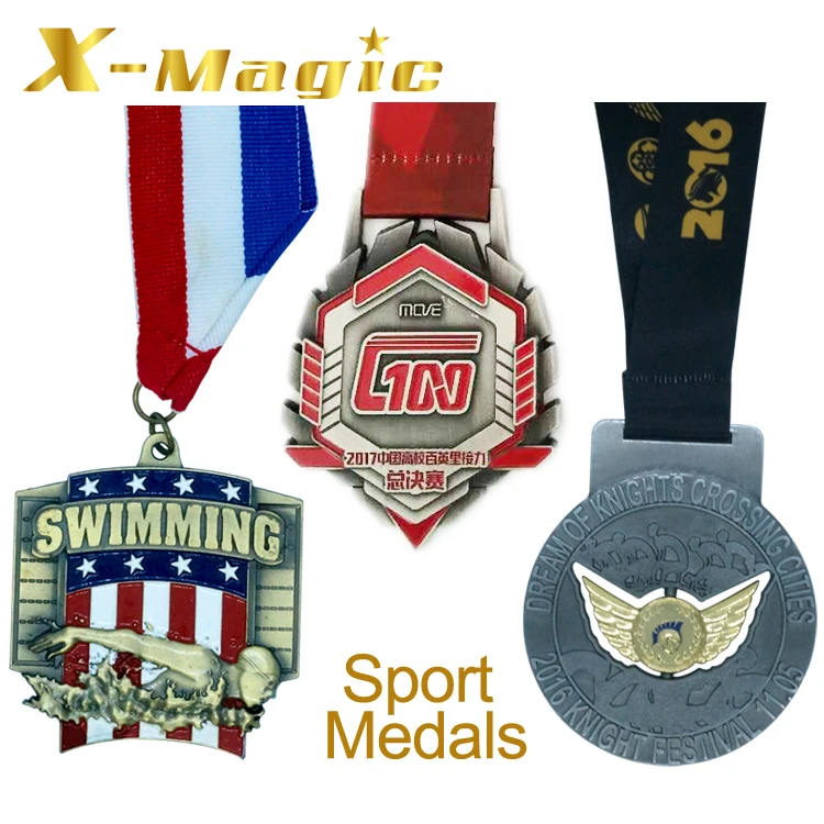 3D Custom Sport Award Antique Swimming Medal with Lanyard