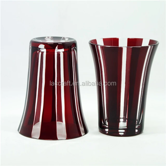 Set of 5 high ball glass cup colored glass tumblers stemless cup engraved with stripe shape for wine juice