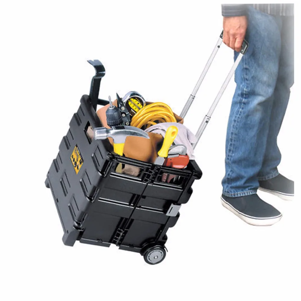 Woka Home Plastic Foldable Trolley Cart Portable Supermarket Shopping Cart with Hand Push Wheels and Lid Small Size