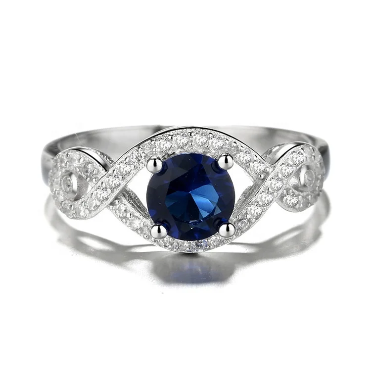 New Design 925 Sterling Silver Ring Sapphire Blue Gemstone Rings for Women