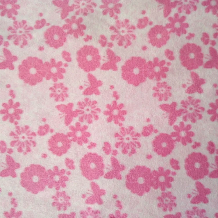 
China suzhou product polar fleece velvet fabric with printing pink flower pattern for baby used and bedding article 