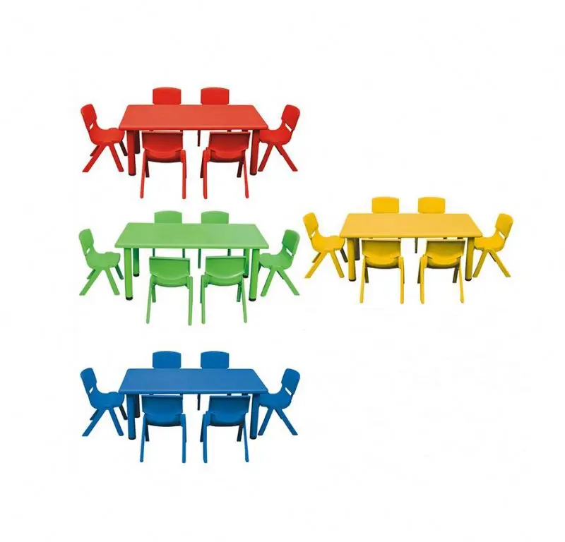 Factory price safety design square shape many colors preschool furniture children plastic tables and chairs