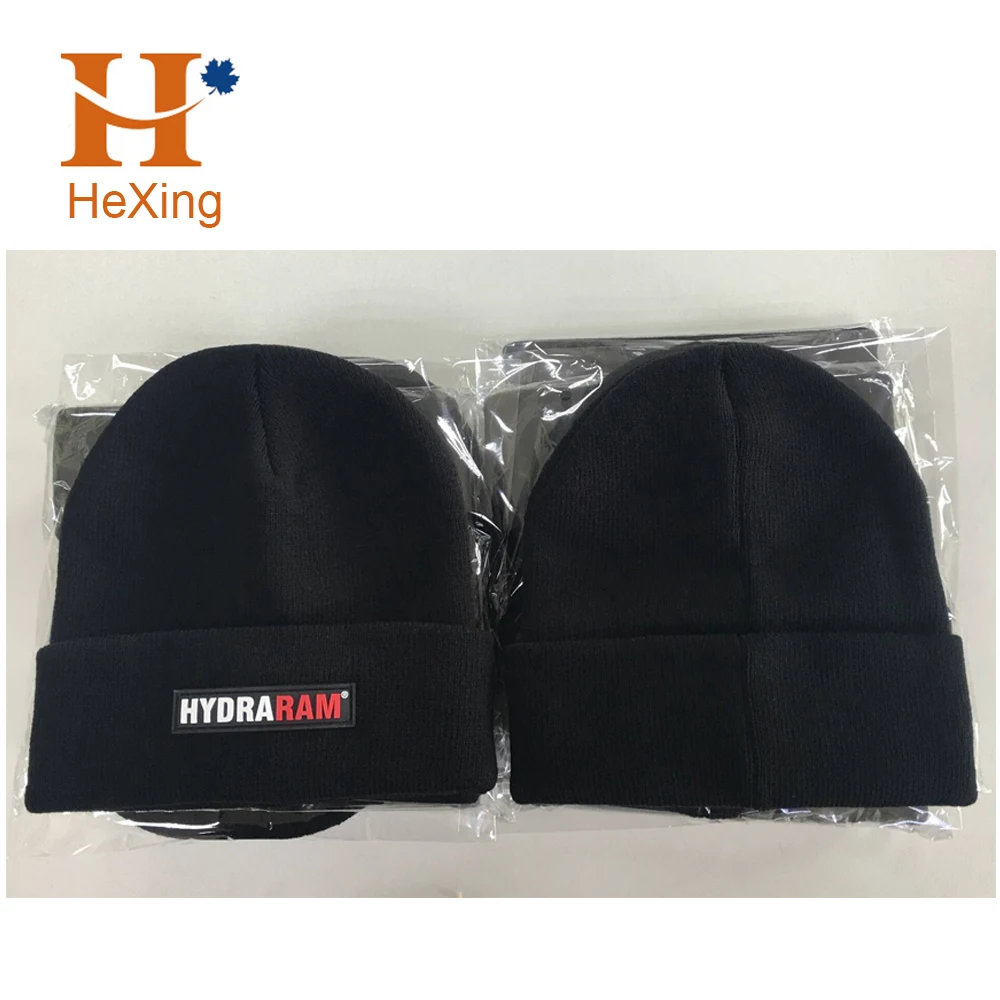 Custom Jacquard Knit Winter Hat Caps for Men/Women Leather Badge Patch with Embossed Logo Designer Beanies
