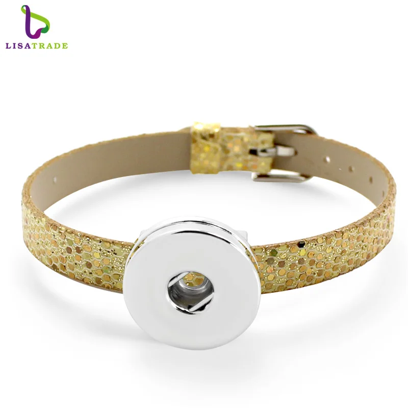 Wholesale 8mm Glint PU Leather snap button Bracelet DIY Personalized Wristband Fit Slide Letter Charm ,Accept Custom Bracelet