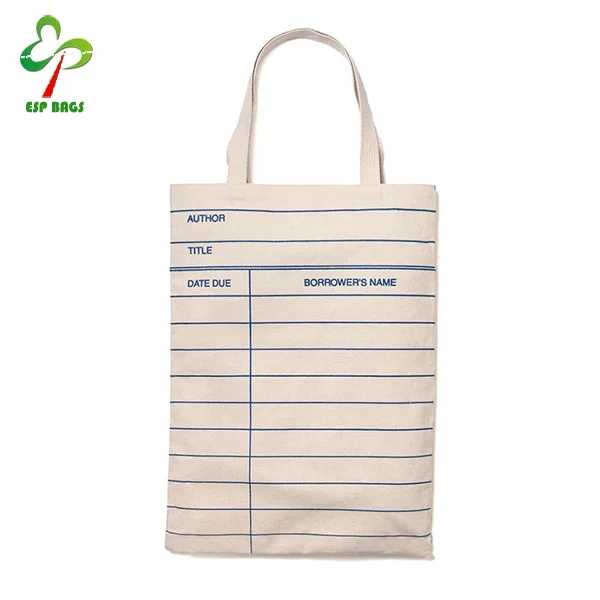 Flat inner pocket utility library bag, custom printed shopping beach canvas tote