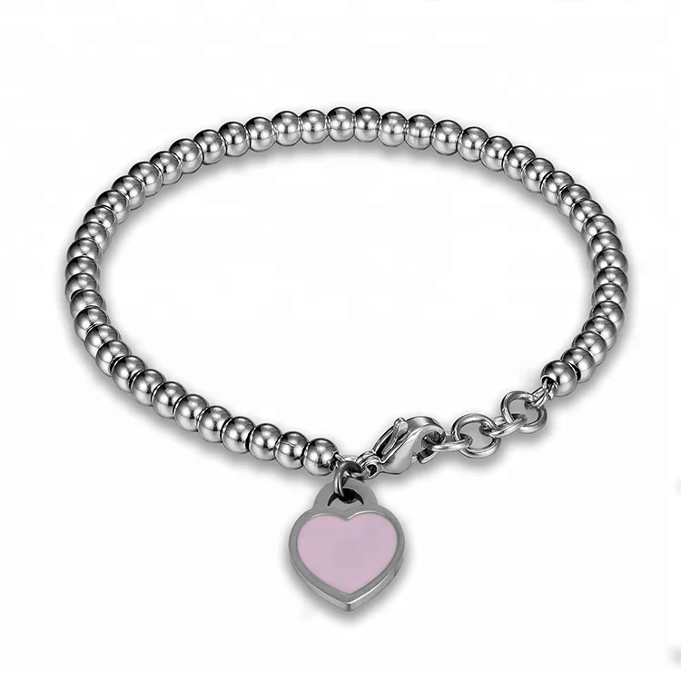 Wholesale High Quality Stainless Steel Cheap Beaded Bracelet for Women Unisex Jewelry Heart Charm Pendant Bracelet