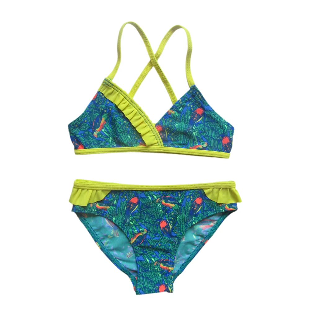Recycled spandex 200 Low moq 2018 New Design Bikini Child Stripe Print Fashion swimwear two Piece Swimsuit