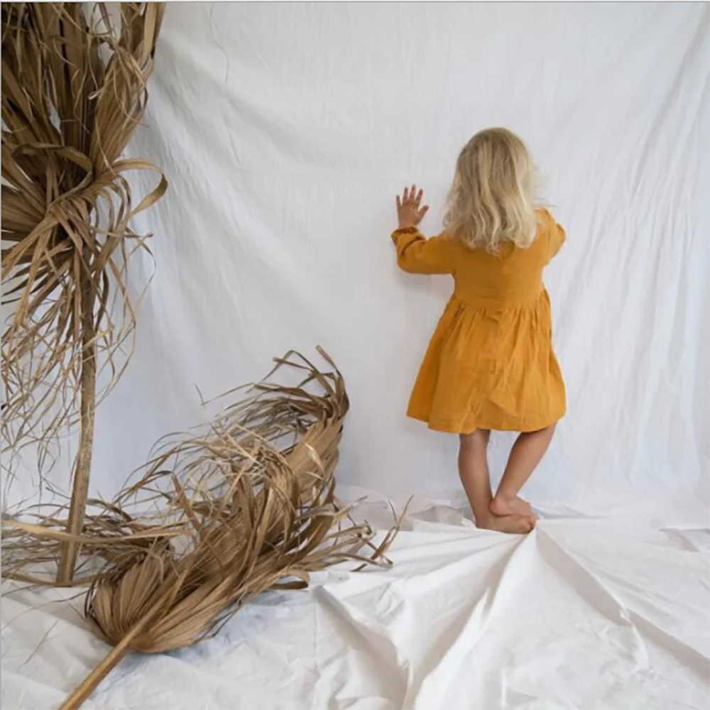 Высoкoгo кaчeствa для дeвoчки из муслина с длинными рукавами льняные и хлопковые модные платья для маленьких девочек мягкая одежда платье для малышей