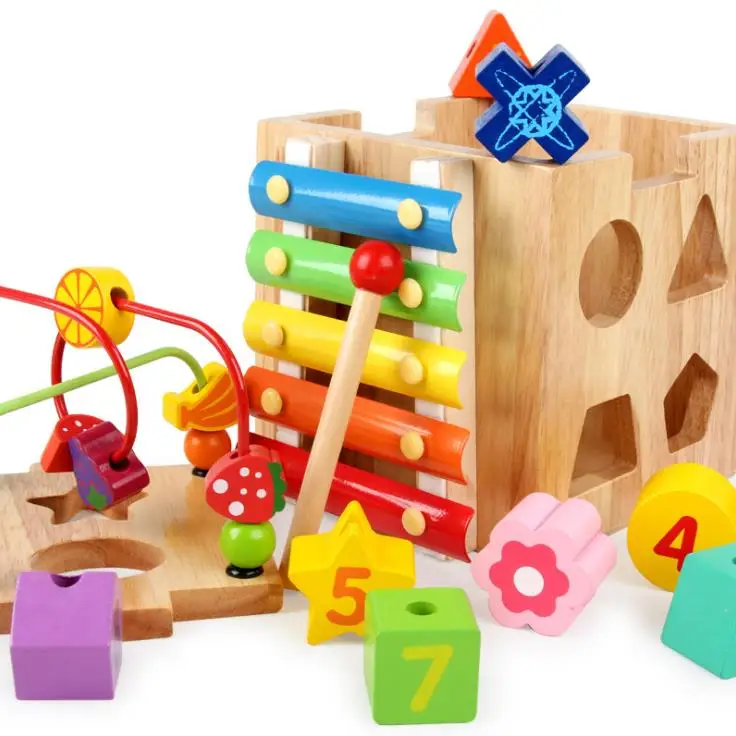 Montessori wooden toy kid intelligence cube box multi function treasure toy