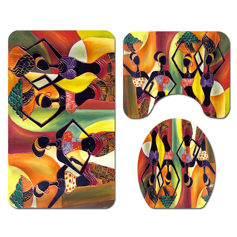 Красочная печать, Африканский женский чехол для унитаза, коврик для ванной, набор занавесок для душа для украшения ванной комнаты