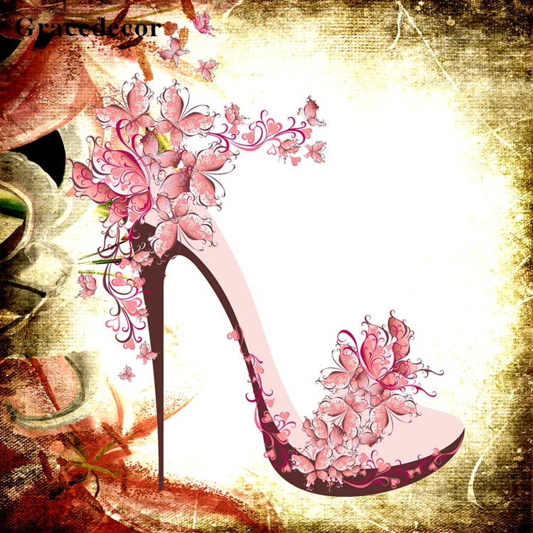 
Fashion High-heeled Shoes Decor Latest Modern Wall Glass Painting Designs For Shop 