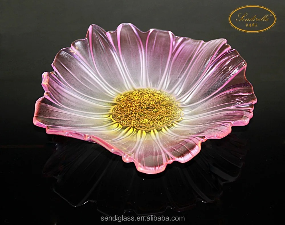 Unique Color Sun Flower Shaped Salad Fruit Candy Glass Bowl / Dish