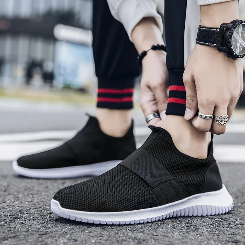 
low price Light wight Comfort MD sole black sneakers men no laces casual shoes 