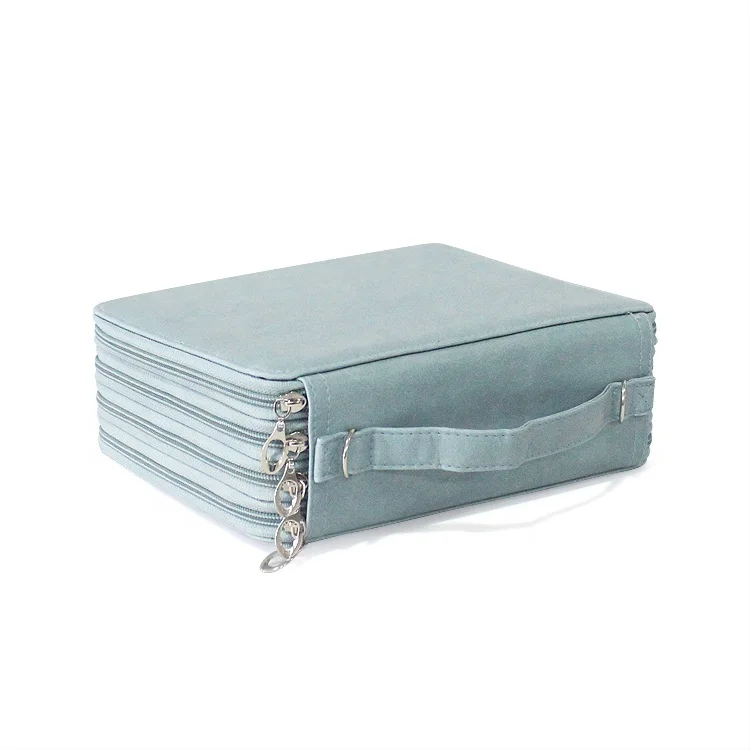Light blue Pencil Case PU Leather Handy Pencil Wrap With Zipper Super Large Capacity Pen Bag