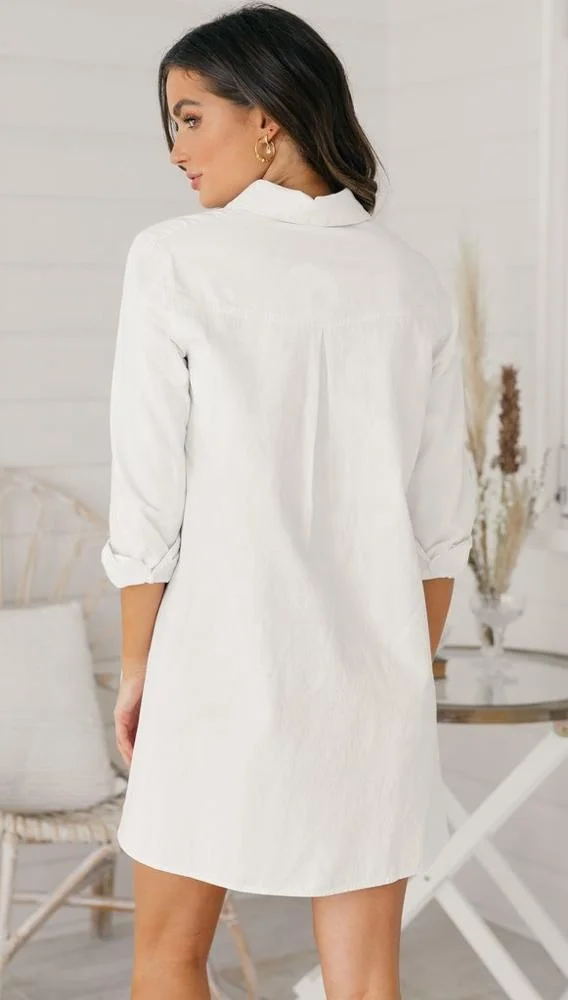 Casual Women Custom Long Sleeve 100% Cotton White T Shirt Dress